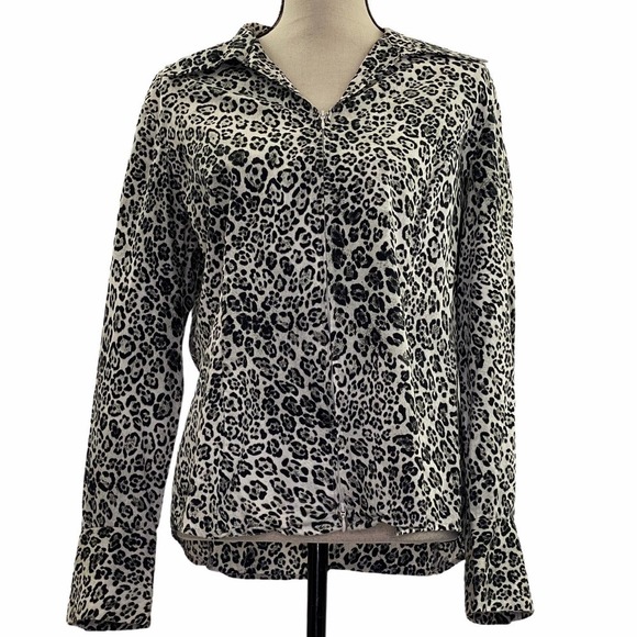 JONES New York Black White Leopard Print Jacket L - Picture 1 of 14